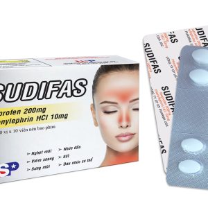 Ibuprofen 200mg+Phenylephrin 10mg USP Hộp 10 vỉ x 10 viên Sudifas điều trị Nghẹt mũi-Viêm xoang-Sưng Mũi-Nhức đầu-Sốt-Đau nhức cơ thể