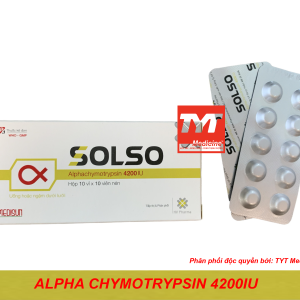 Solso Alpha chymotrypsin 4200IU-Hộp 10 vỉ x 10 viên vỉ kẽm