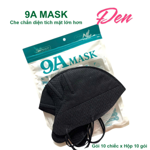 Khẩu trang 9A Mask Màu đen-Gói 10c x Hộp 10 gói che chắn diện tích mặt lớn hơn